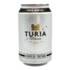 Knoblauch, spanische Bierdose mit Turia-Märzen-Logo, traditionell gebrautes Bier aus Valencia, Spanien, in einer modernen Dose. Perfekt für Bierliebhaber, die authentische spanische Getränke genießen.