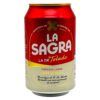 Der rote Bierdosen-Can mit dem Label "La Sagra" aus Toledo, Spanien, für original spanisches Lagerbier, ideal für Bierliebhaber und Fans spanischer Getränke.