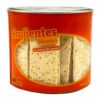 Knäckebrot mit Sesam, spanische Spezialität, in einer roten Dose verpackt, ideal für Snacks und gesunde Ernährung, direkt aus Spanien.