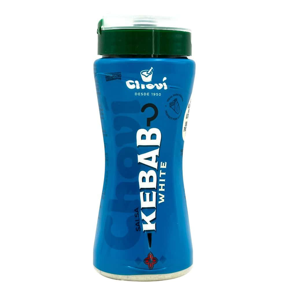 Mareni weiße Kebab-Sauce in blauer Flasche mit grünem Deckel, ideal für Kebab und Grillgerichte.