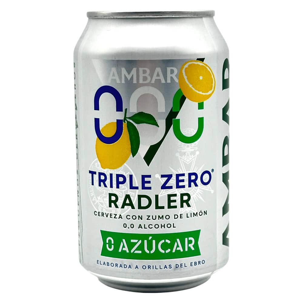 Mareni Ambar Triple Zero Radler 0,33 l Dose mit Zitronen- und Limettengeschmack, kalorienarm und zuckerfrei.