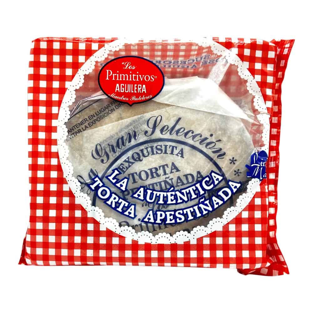 Spanischer Gewürzkuchen 'Torta Apestinada' in rotem und weißem Karo-Verpackung, traditionell und authentisch.