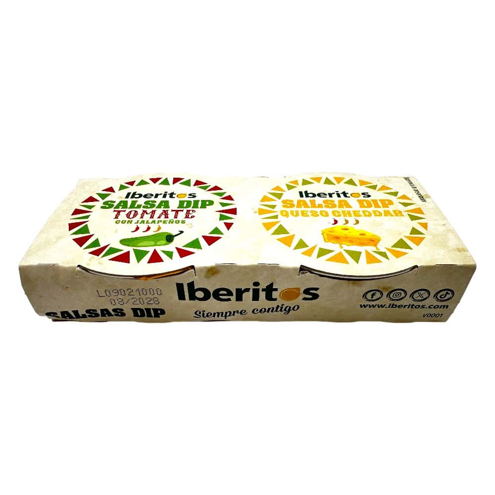 Mareni Iberitos Salsa-Dip-Packung mit Tomate, Jalapeños und Cheddar, spanische Snacks, 92 g.