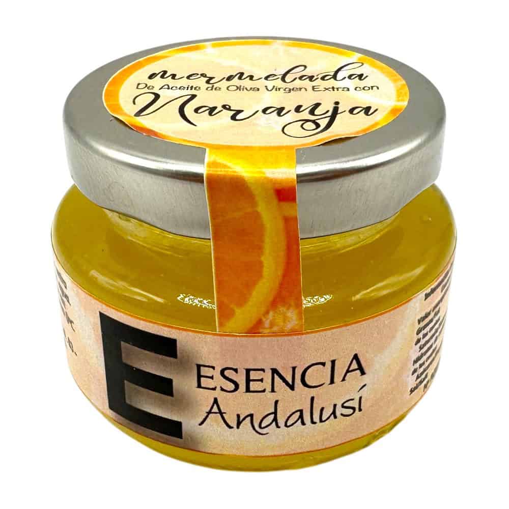 Mareni Esencia Andalusi mit nativem Olivenöl extra und Orange, 50g, in Glasgefäß.