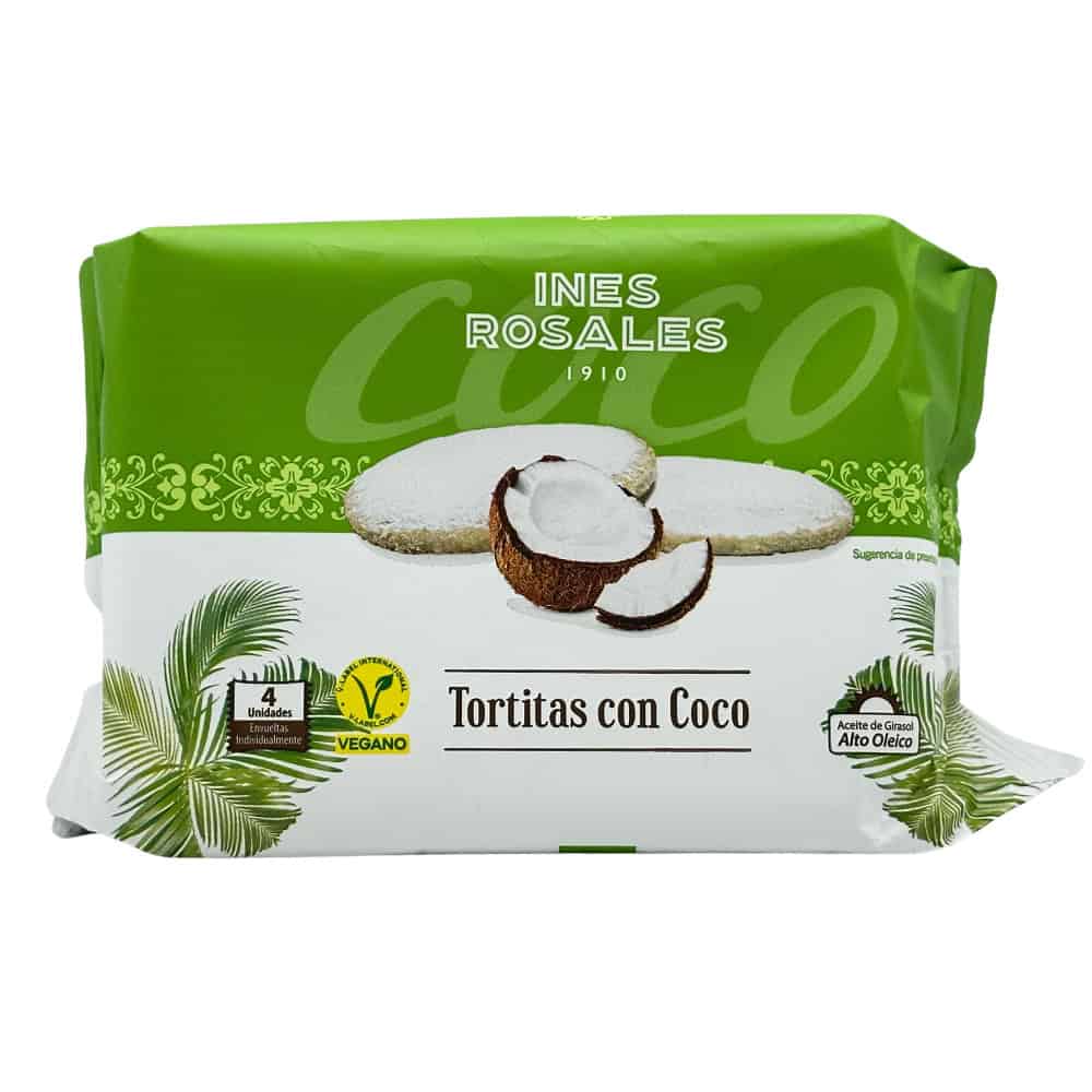 Mareni Tortitas con Coco Verpackung mit Kokosnuss und Puderzucker, vegan, spanisches Gebäck.