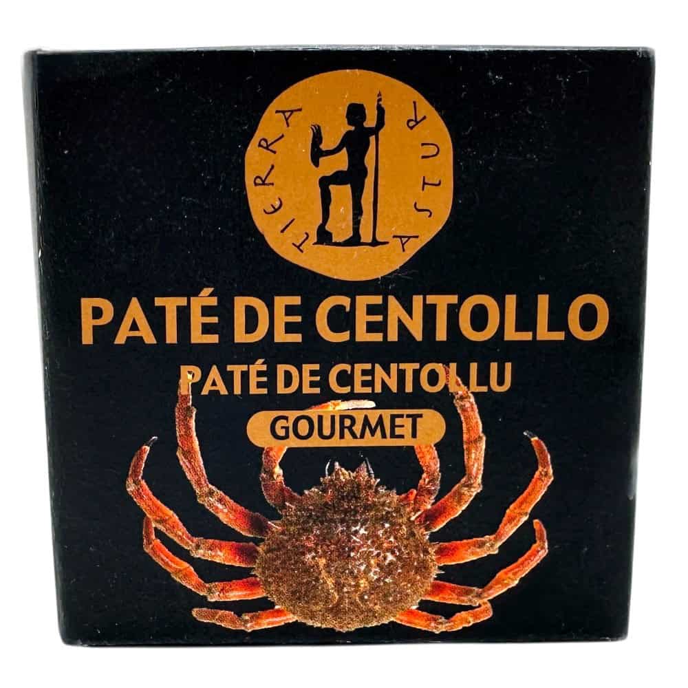 Mareni Paté de Centollo Gourmet aus Spanien, 100 g, mit Krebslogo auf schwarzer Verpackung.