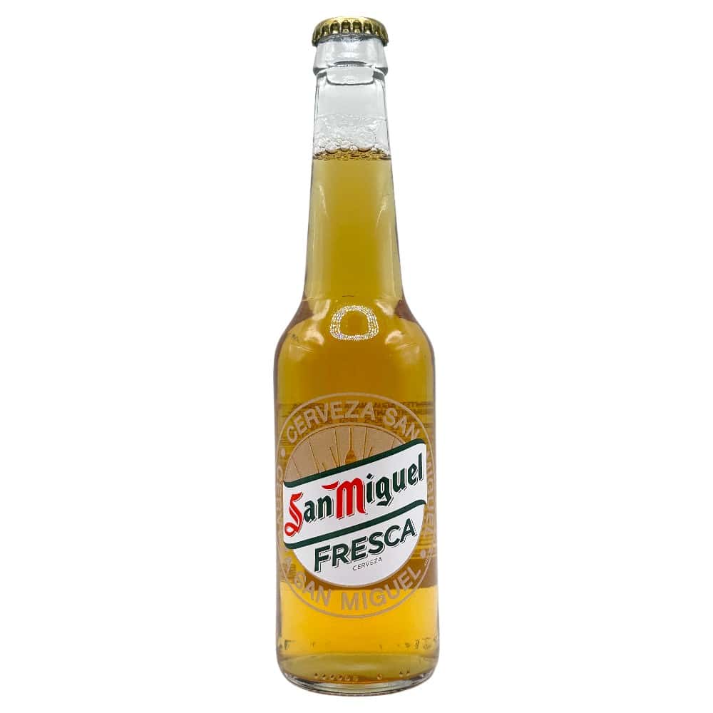 San Miguel Fresca Bierflasche 0,33 l, erfrischendes spanisches Getränk, ideal für Sommer und Partys.