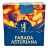 Mareni Fabada Asturiana mit weißen Bohnen, Wurst und herzhafter Brühe in einer blauen Schachtel.