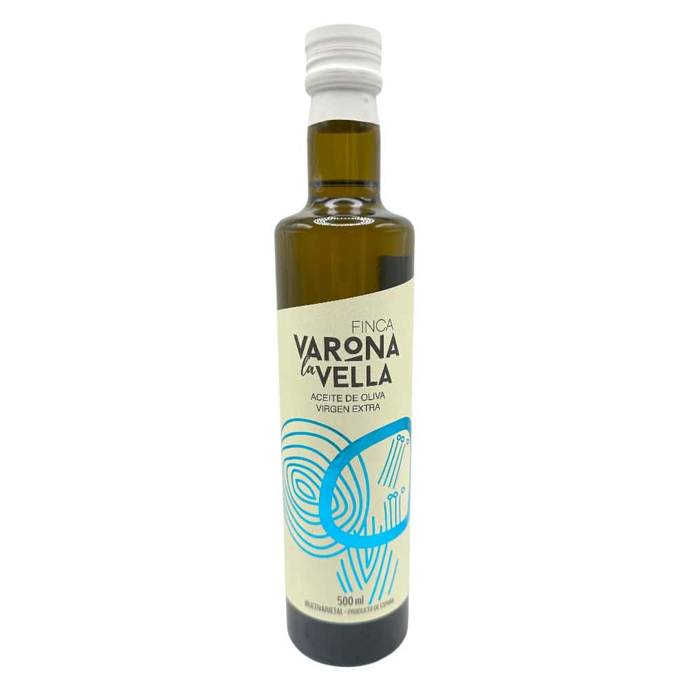 Mareni Varona La Vella Extra Virgin Olive Oil Flasche aus Spanien, 500 ml, mit modernem Design.