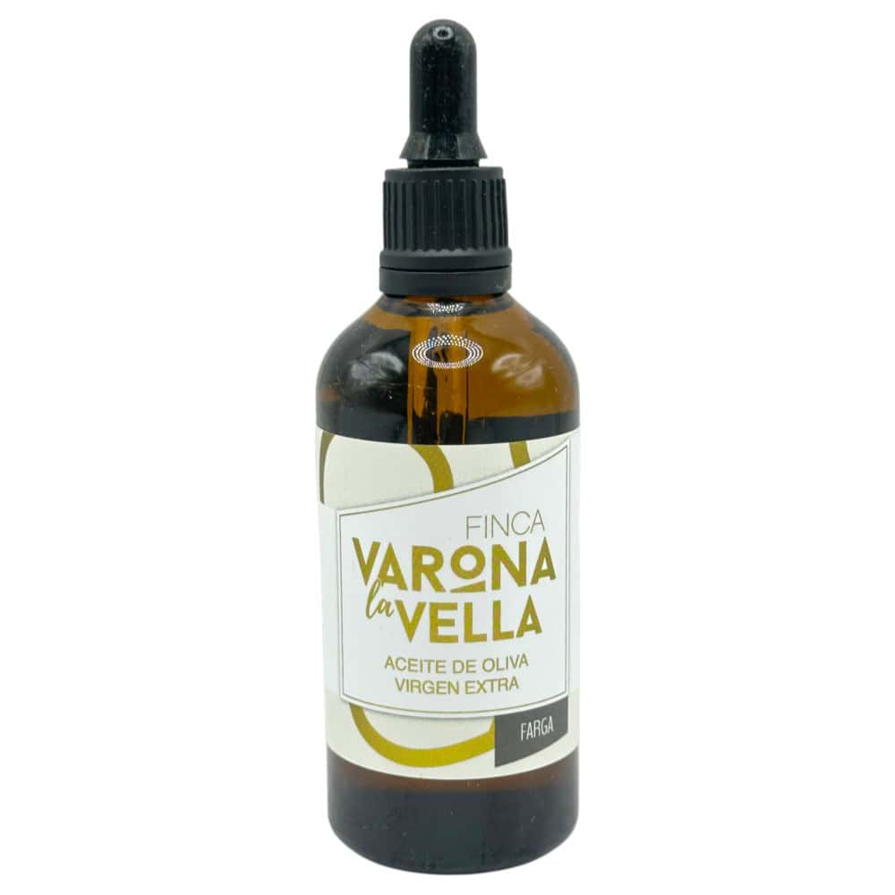 Finca Varona La Vella Extra Virgin Olive Oil Flasche mit Tropfenzugabe, 100 ml, spanisches natives Olivenöl.