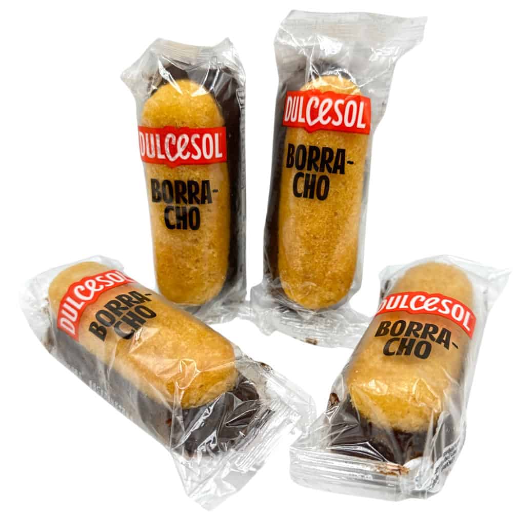 Mareni Borracho Feines Biskuitgebäck mit Schokoladenboden, 4 Stück, in transparenter Verpackung.