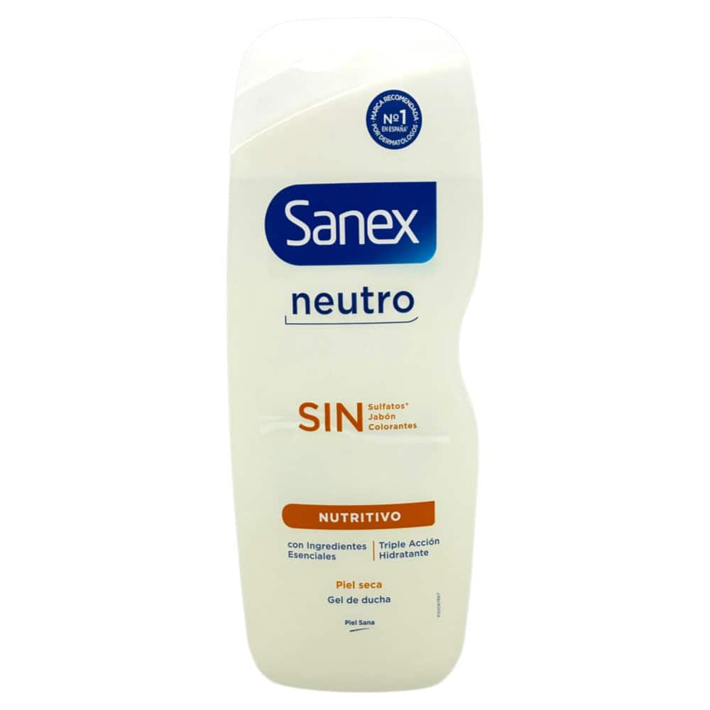 Sanex Neutro Duschgel für trockene Haut, 600 ml, mit hypoallergenen Inhaltsstoffen und ohne Sulfate, ideal für empfindliche Haut.
