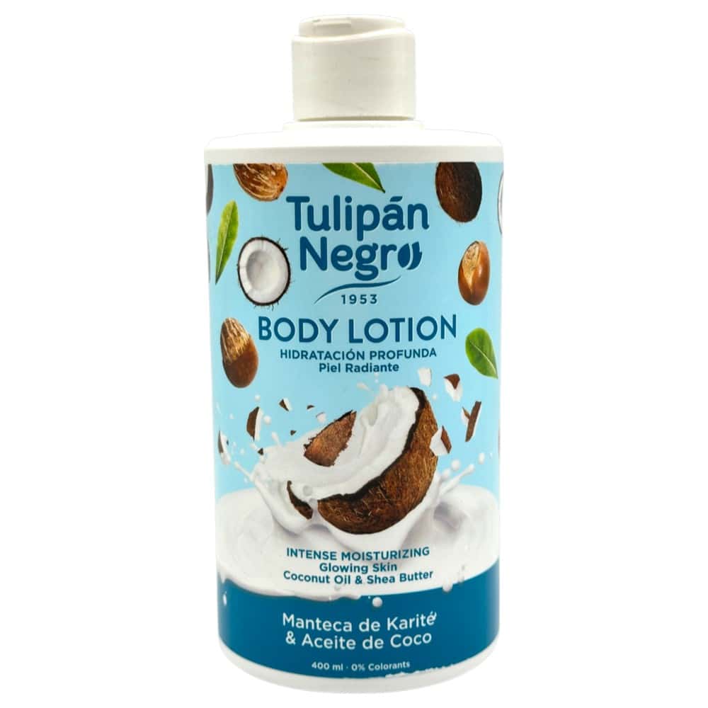Mareni Tulipán Negro Body Lotion mit Kokosöl und Sheabutter, 400 ml, für tiefenwirksame Feuchtigkeit und strahlende Haut.