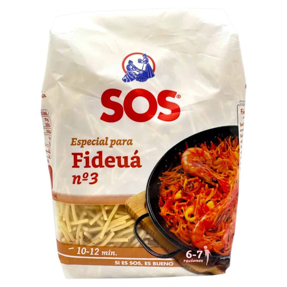 SOS Spezialfideuá-Nudeln aus Spanien, 500g, ideal für authentische Meeresfrüchte-Gerichte.