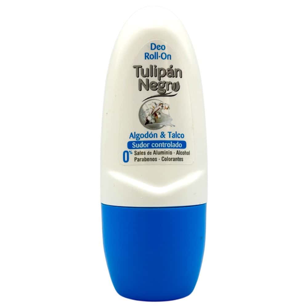 Deo Roll-On Tulipán Negro mit Baumwolle und Talkum, 50 ml, für langanhaltenden Schutz gegen Geruch.