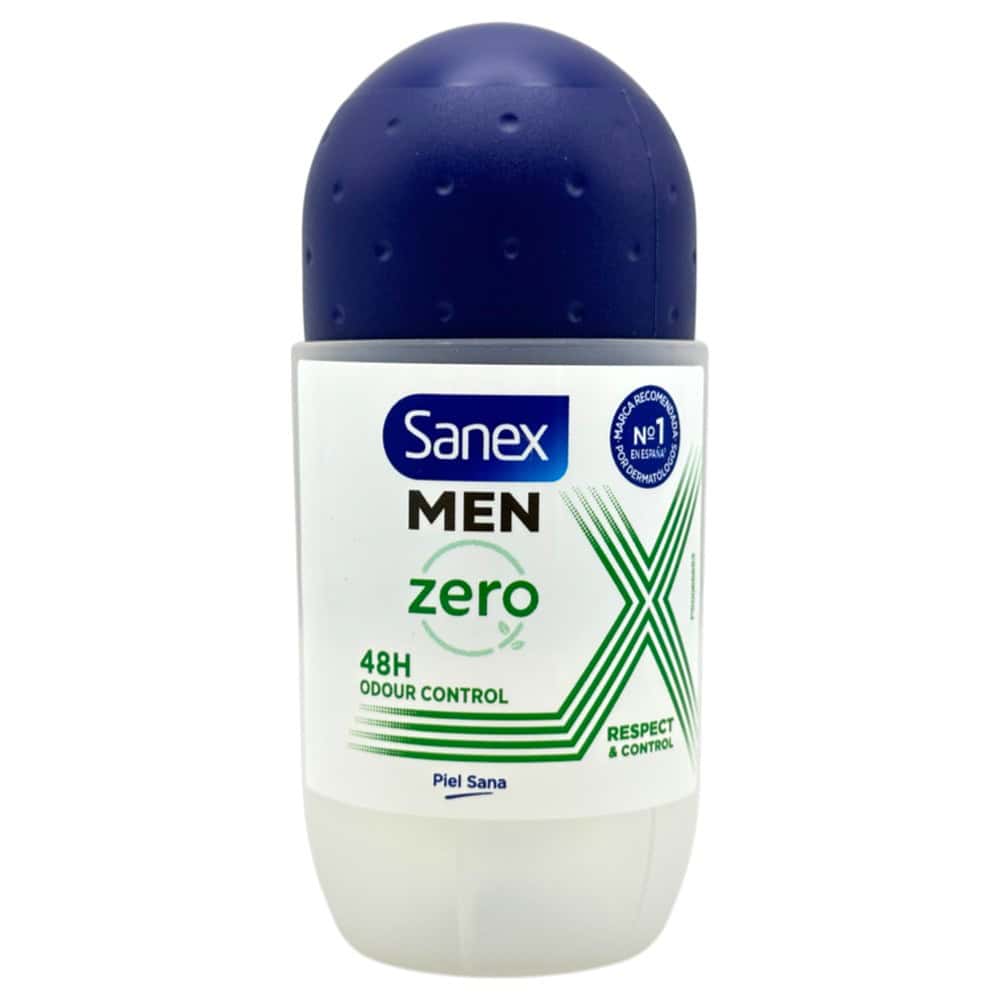 Sanex Men Zero Roll-On Deodorant, 50 ml, für 48h Geruchskontrolle, hypoallergenisch, mit Respekt & Control.