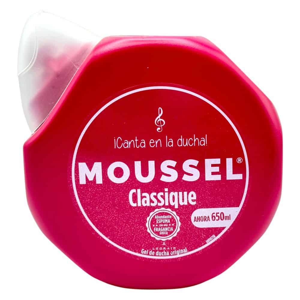 Moussel Classique Duschgel in roter Flasche mit weißem Deckel, ideal für die Dusche, 650 ml.