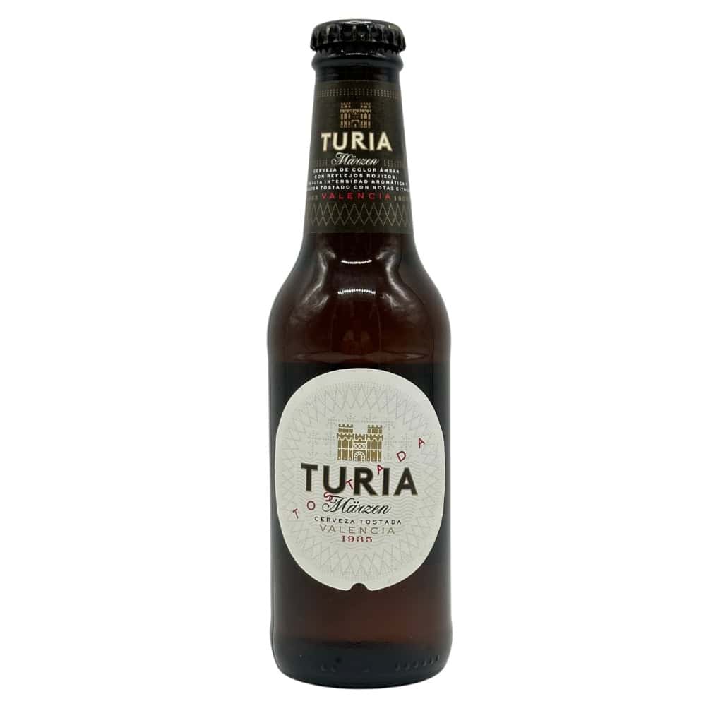 Mareni Turia Märzen Bierflasche aus Spanien, 0,25 l, mit MHD 08/2026, auf weißem Hintergrund.