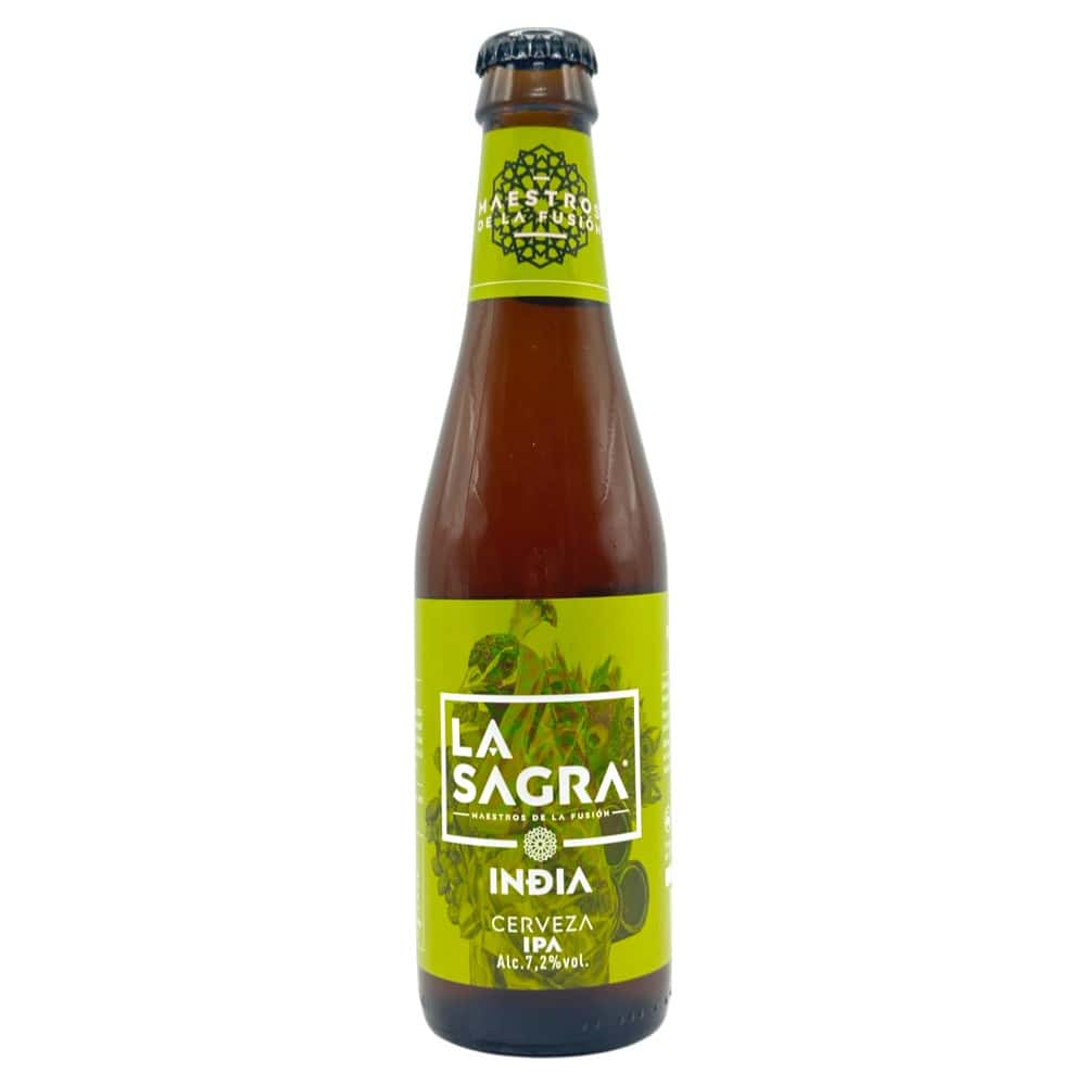 Mareni La Sagra India Pale Ale Flasche 0,33 l mit grünem Etikett und schwarzem Kronkorken.