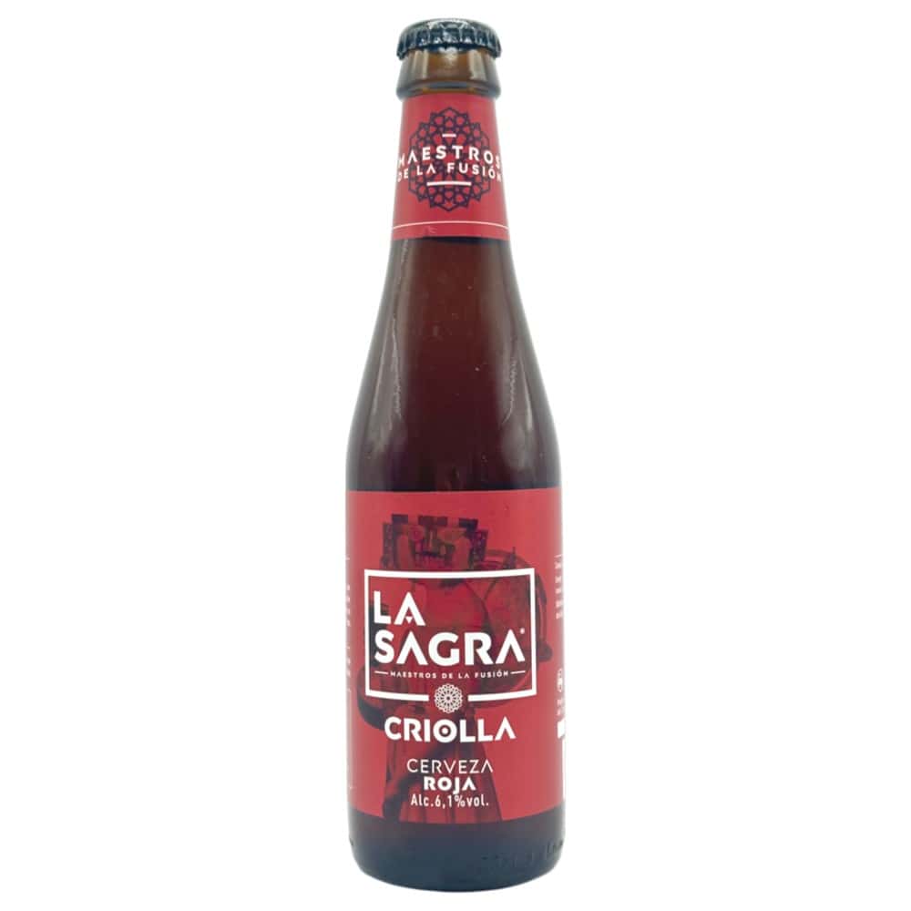 Mareni La Sagra Criolla Rotbier Flasche 0,33 l mit rotem Etikett und schwarzem Kronkorken.