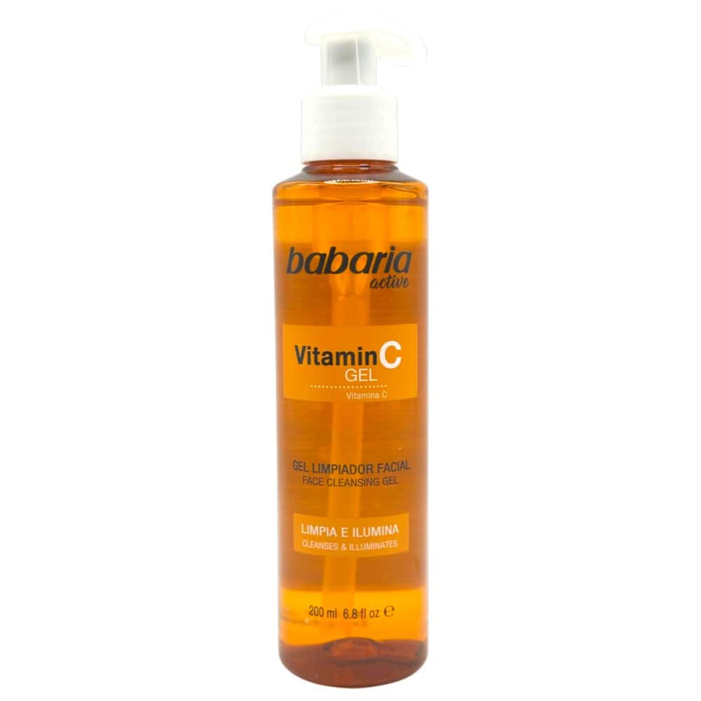 Babaria Vitamin C Gesichtsreinigungsgel in transparenter Flasche mit Pumpaufsatz, ideal für die tägliche Hautpflege.