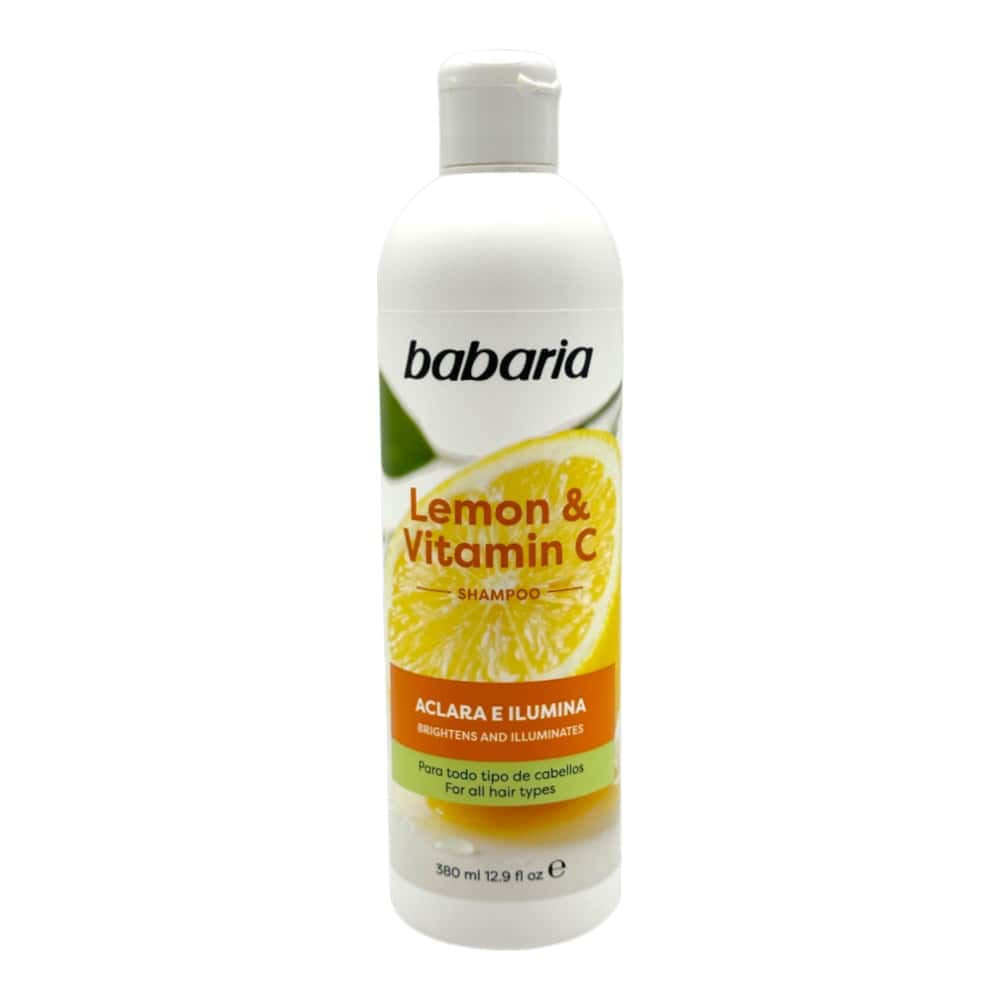 Babaria Lemon & Vitamin C Shampoo Flasche mit Zitronenbild, für alle Haartypen, 380 ml.
