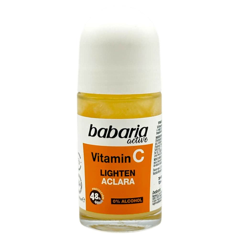 Babaria Vitamin C Deo Roll-on mit Vitamin C, 50 ml, für hellere Haut und Frische, ohne Alkohol.