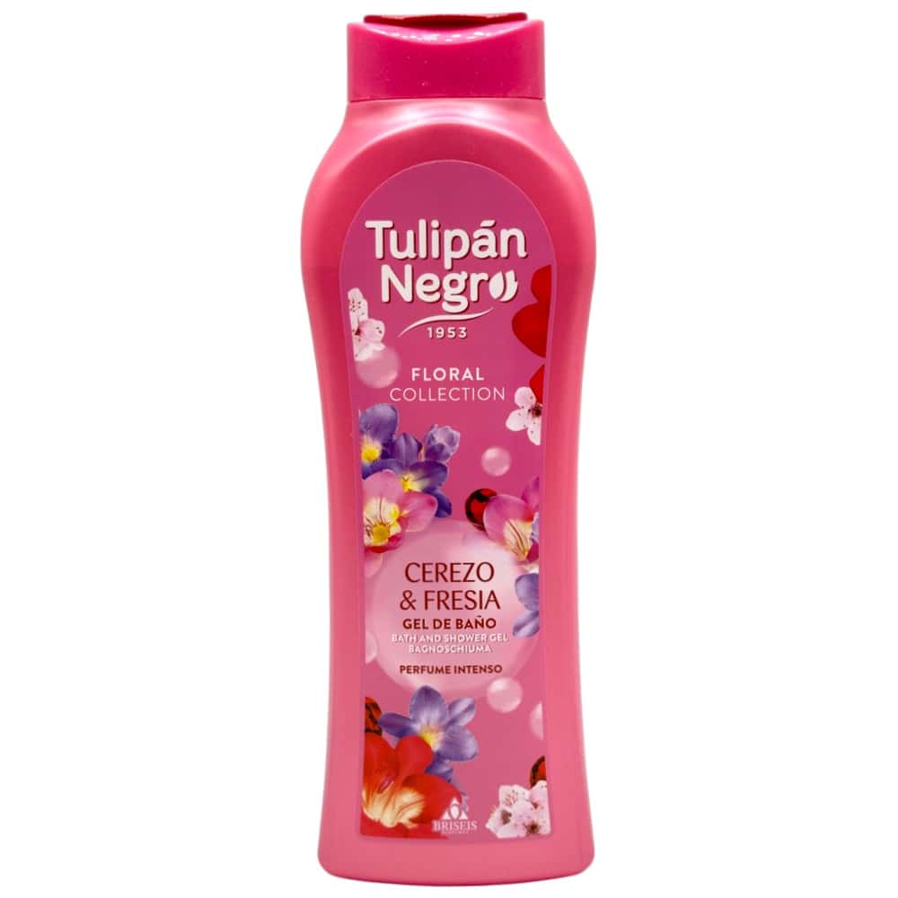 Mareni Tulipan Negro Duschgel mit Kirsch- und Freesie-Duft, 650 ml, floral und erfrischend.