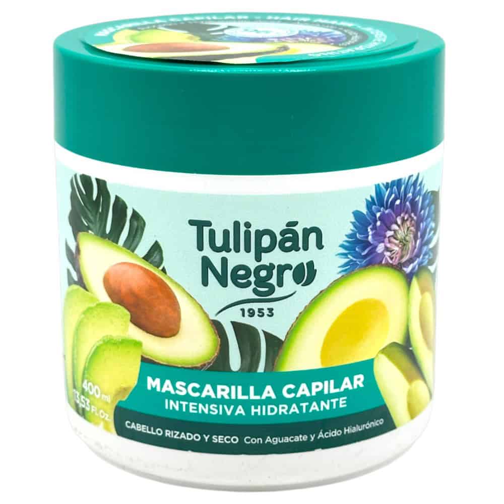 Mareni Tulipán Negro Mascarilla Capilar Hidratante intensiva für trockenes, lockiges Haar mit Avocado, Aloe Vera und Hyaluronsäure, 400 ml.