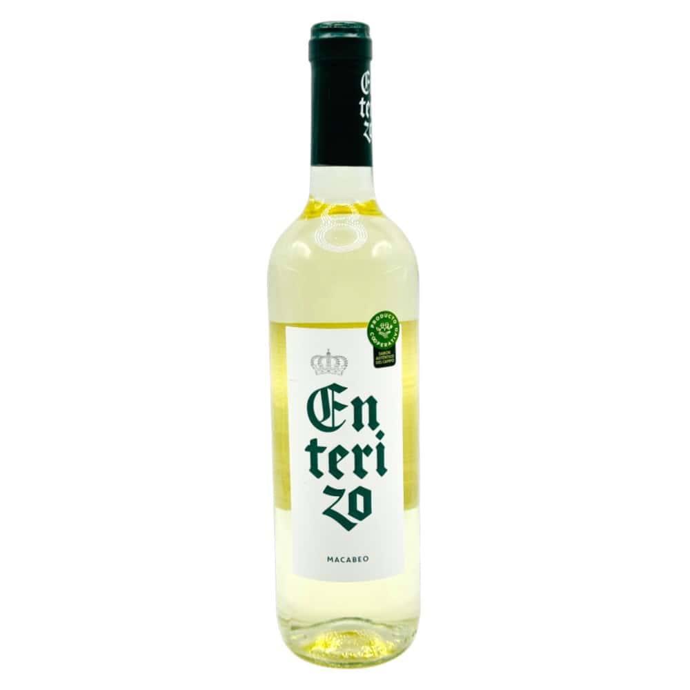 Weißwein Enterizo Macabeo Flasche, spanischer Wein, 0,75 l, für Weinliebhaber, elegante Weinflasche, spanischer Wein, Wein aus Spanien, Weinqualität, Weinverkostung, Weinliebhaber Geschenk.