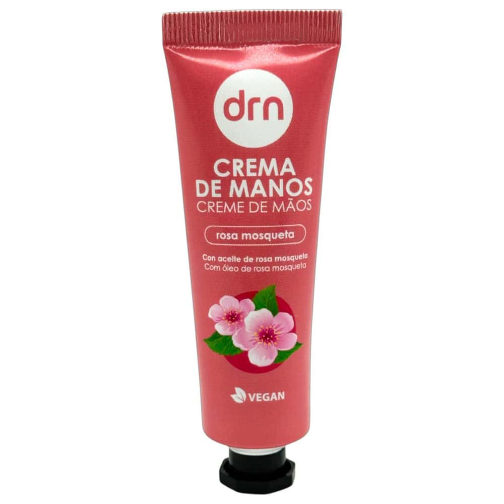 DRN Handcreme mit Rosa Mosqueta, vegan, 30 ml, aus Spanien, für gepflegte Hände.