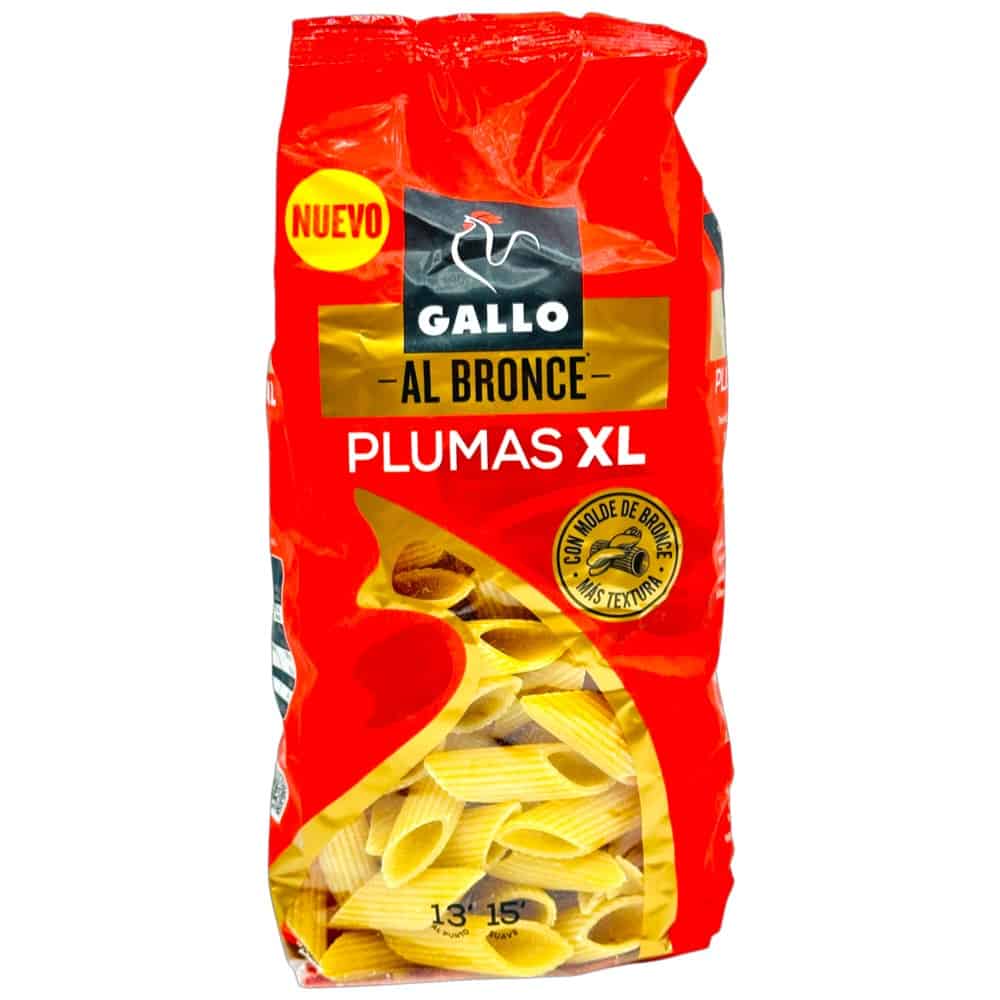 Gallo Plumas XL Al Bronce Pasta in roter Verpackung mit Bronze-Textur, ideal für Premium-Gerichte.