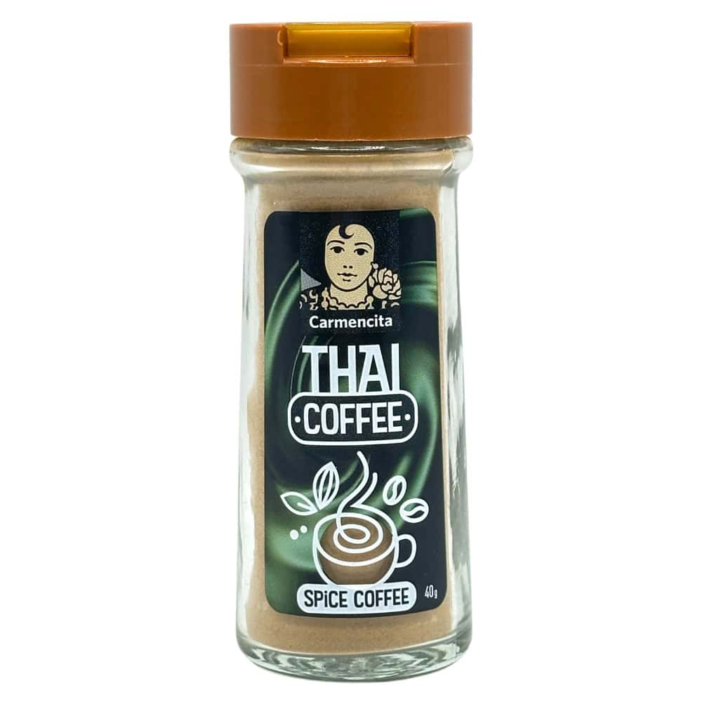 Mareni Thai Coffee Gewürzmischung in 40g Glasflasche mit orangefarbenem Deckel, ideal für aromatischen Thai Kaffee.