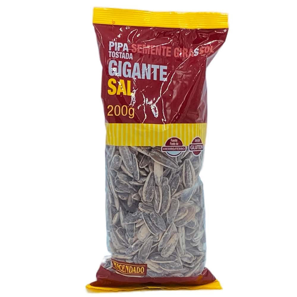 Große, gesalzene Sonnenblumenkerne in 200g Packung, ideal für Snacks und Salate, von Mareni aus Spanien.