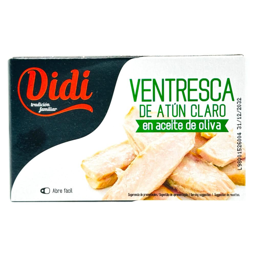 Didi Ventresca de atún claro en aceite de oliva, en lata, con etiqueta visible.