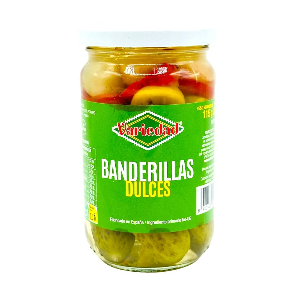 Mareni Banderillas Dulces aus Spanien, direkt importiert, in Glas mit Essiggemüse, 115 g.