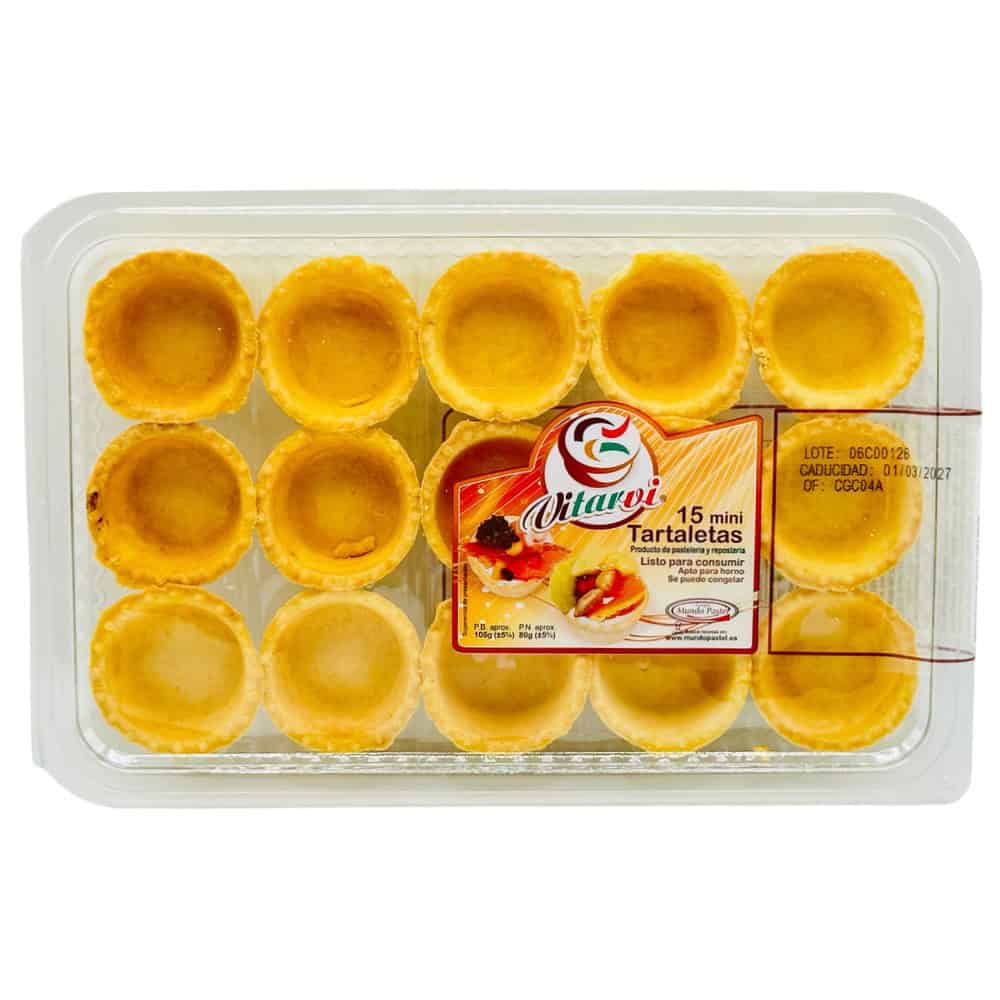 Spanische Mini-Tartaletas, 15 knusprige Törtchen in einer transparenten Verpackung.
