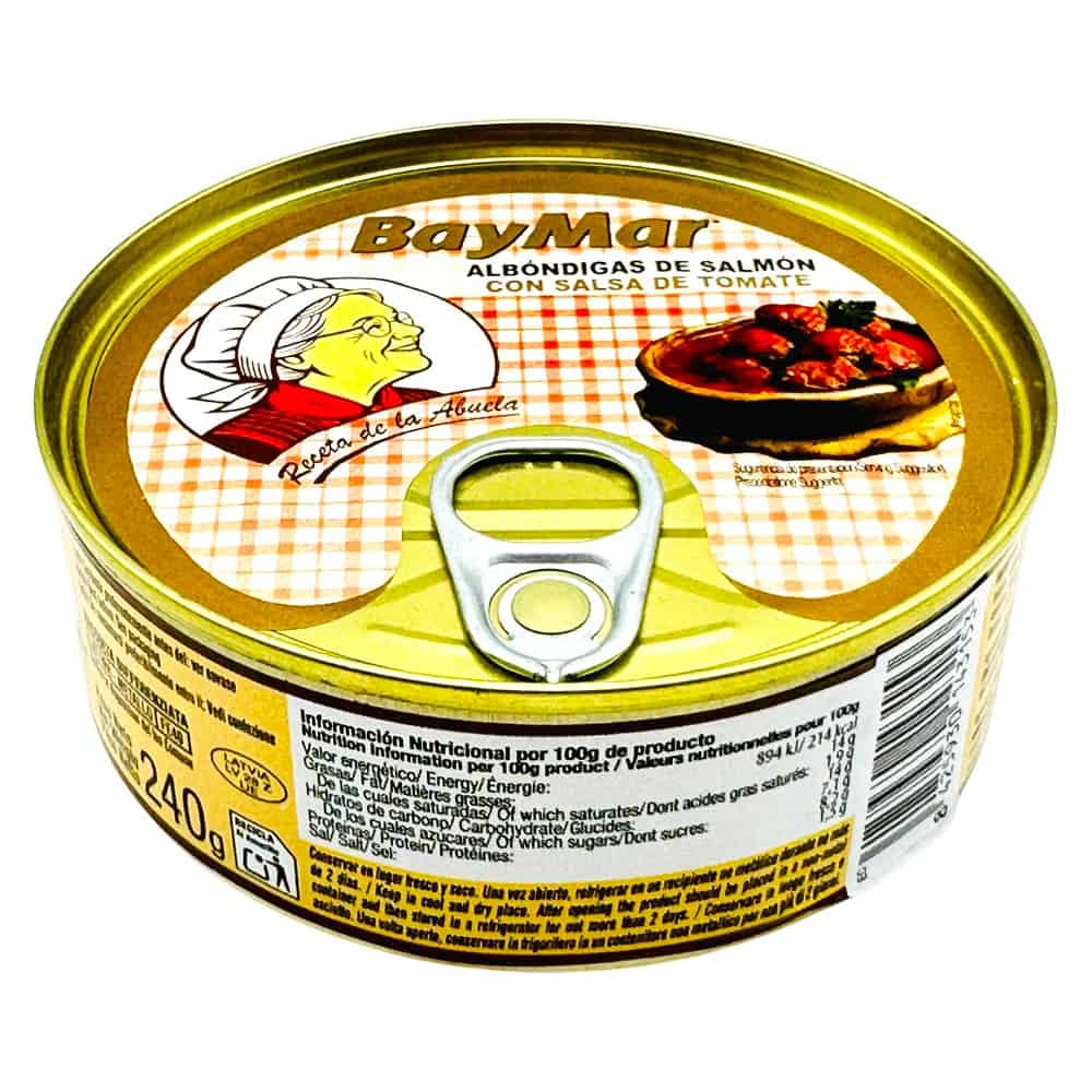Mareni Albóndigas de Salmón in Tomatensauce, 240 g, in einer goldenen Dose mit Öffnungsknopf, spanische Fischfrikadellen.