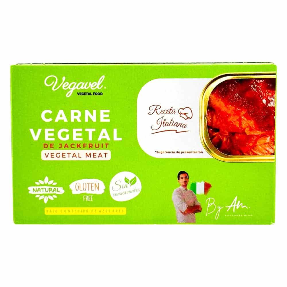 Vegavel Jackfruit-Vegetarisches Fleisch in grüner Verpackung, glutenfrei, ohne Zucker, für vegane Gerichte.