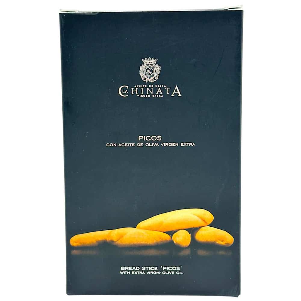 Spanische Picos mit nativem Olivenöl extra, ideal zum Dippen oder als Snack, verpackt in einer eleganten blauen Verpackung.