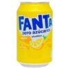 Fanta Zero Zitronenlimonade in 330 ml Dose mit Zitronen- und Orangen-Design, kalorienfrei, aus Spanien.