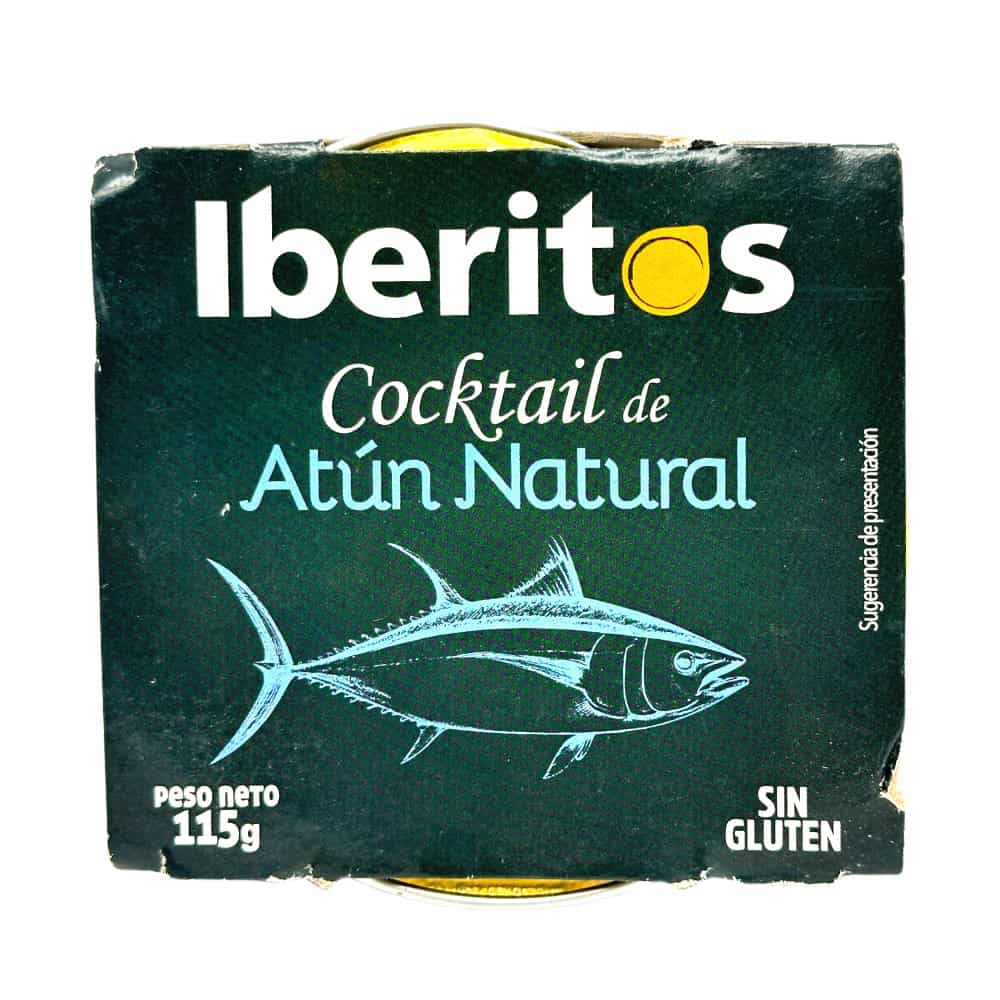 Iberitos Cocktail de Atún Natural - 115g, glutenfrei, aus Spanien, mit Fischillustration auf Verpackung.