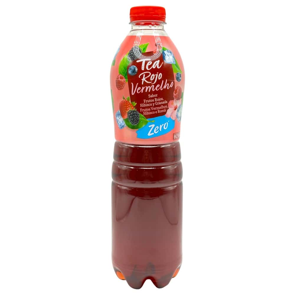 Mareni roter Früchtetee Zero in 1,5 l Flasche mit Hibiskus, Granatapfel und Beeren, erfrischendes koffeinfreies Getränk aus Spanien.