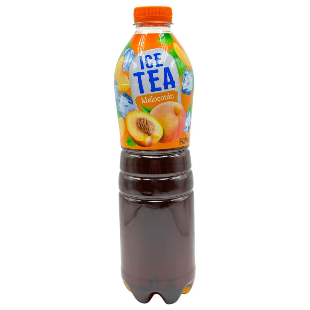 Mareni Pfirsich-Eistee in 1,5 l Flasche mit fruchtigem Design und Orangendeckel, ideal für erfrischenden Genuss.