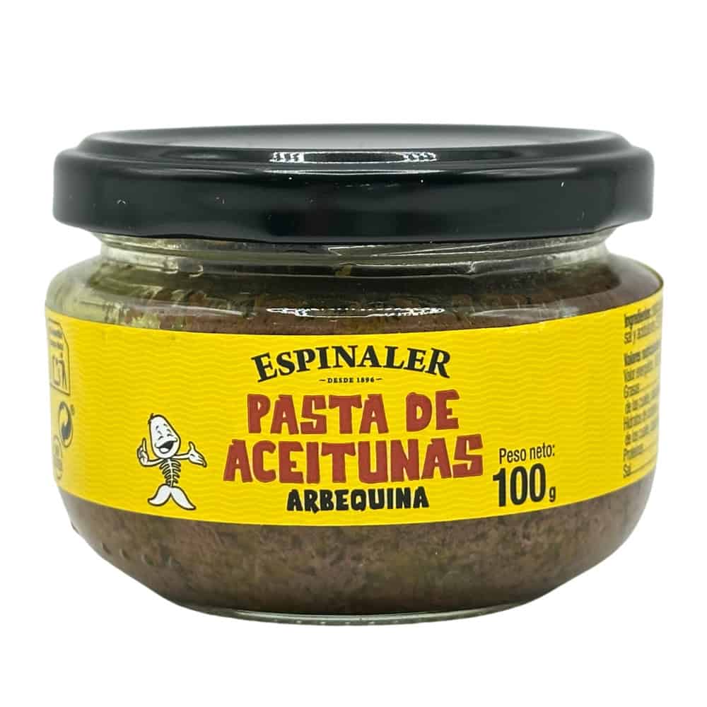 Marini Espinaler Arbequina-Olivenpaste in Glas mit schwarzem Deckel, 100g, spanische Spezialität.