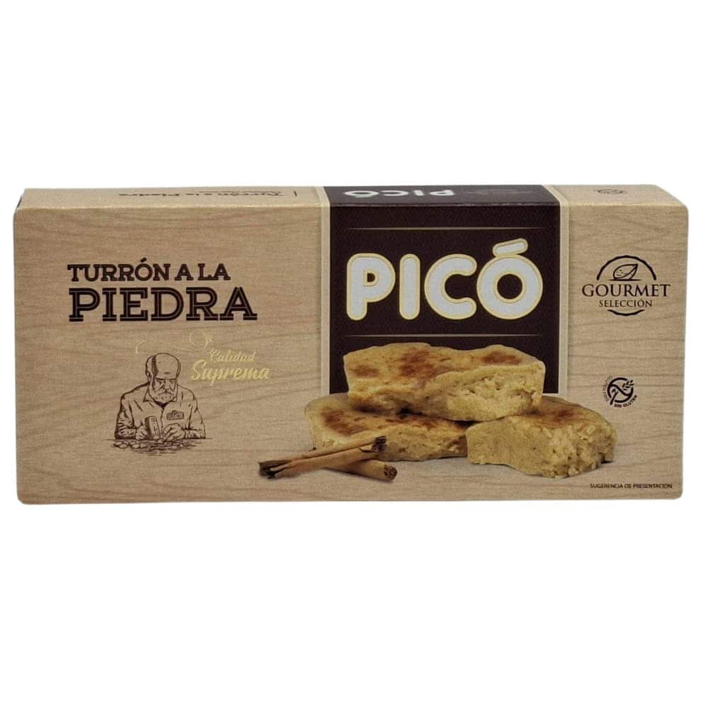 Turrón a la piedra Picó von Mareni, confidentielle spanische Mandelnougat-Dose im Holzdesign.