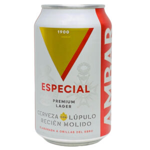Erwachsene spanische Bierdose, Premium Lager mit Lupulo, hergestellt in Ebro, Spanien, einzigartig im Geschmack.